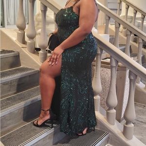 Green ball dress with spilt